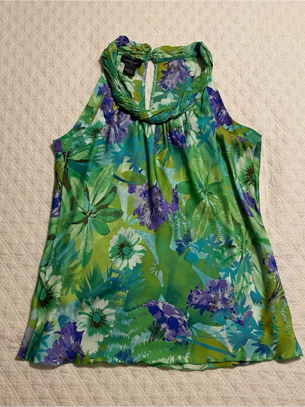 Spense Green and Purple Floral Halter Camisole